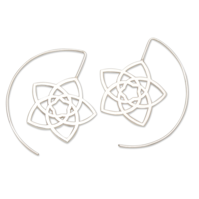 Sterling silver drop earrings, 'Starry Bouquet' - Geometric Floral Sterling Silver Drop Earrings from Bali
