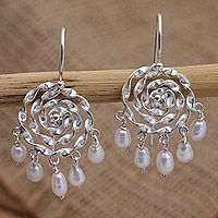 Kronleuchter-Ohrringe aus Zuchtperlen, „Twinkle Dreamcatcher“ – Kronleuchter-Ohrringe aus 925er Silber mit Zuchtperlen aus Bali