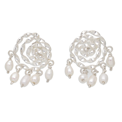 Cultured pearl chandelier earrings, 'Ocean Twinkle' - Sterling Silver Chandelier Earrings with Cultured Pearls