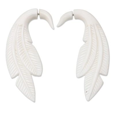 Hand-carved drop earrings, 'Leafy Luminosity' - Balinese Hand-Carved Drop Earrings with Leafy Design