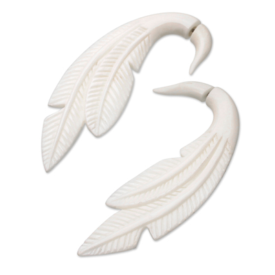 Hand-carved drop earrings, 'Leafy Luminosity' - Balinese Hand-Carved Drop Earrings with Leafy Design