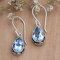 Blue topaz dangle earrings, 'Serene Spring'