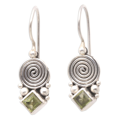 Sterling Silver Drop Earrings with Natural Peridot Stones
