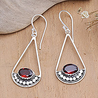 Garnet dangle earrings, 'Passion Pendulum' - Sterling Silver Dangle Earrings with Faceted Garnet Stones