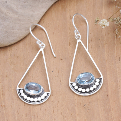 Blue topaz dangle earrings, 'Serenity Pendulum' - Sterling Silver Dangle Earrings with Faceted Blue Topaz Gems