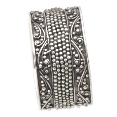 Sterling silver band ring, 'Glamorous Storm' - Sterling Silver Band Ring with Traditional Balinese Motifs