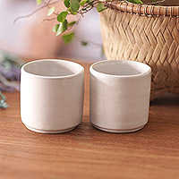Ceramic cups, 'Pure Calm' (pair) - Pair of Ceramic Tea Cups Handcrafted in Bali