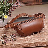 Leather waist bag, 'Travel Bound' - Brown Unisex Leather Waist Bag with Adjustable Strap