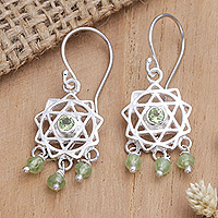 Peridot dangle earrings, 'Verdant Spring' - Chakra Themed Sterling Silver and Peridot Dangle Earrings