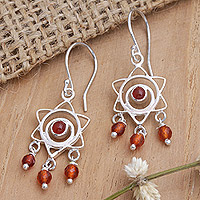Carnelian dangle earrings, 'Daybreak Star' - Chakra Themed Sterling Silver and Carnelian Dangle Earrings