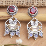 Multi-gemstone dangle earrings, 'Sunshine Lady' - Sterling Silver Dangle Earrings with Multiple Gemstones