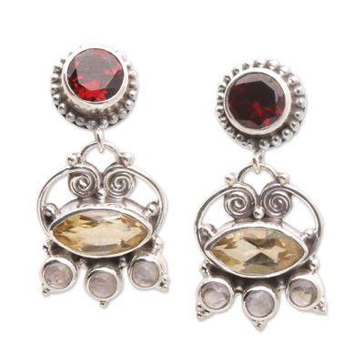 Multi-gemstone dangle earrings, 'Sunshine Lady' - Sterling Silver Dangle Earrings with Multiple Gemstones