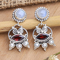 Multi-gemstone dangle earrings, 'Passion Lady'