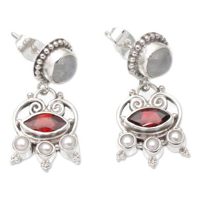 Multi-gemstone dangle earrings, 'Passion Lady' - Multi-Gemstone Dangle Earrings Crafted from Sterling Silver