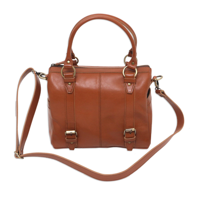 Leather shoulder bag, 'Intellectual Figure' - Handcrafted Brown Leather Shoulder Bag with Open Pocket