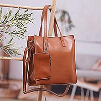 Leather shoulder bag, 'Convenient Brown' - Handcrafted Brown Leather Shoulder Bag with Wallet