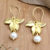 Gold-plated cultured pearl dangle earrings, 'Floral Gold' - 18k Gold-Plated Floral Dangle Earrings with Cultured Pearls