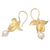 Pendientes colgantes de perlas cultivadas chapadas en oro - Aretes colgantes florales chapados en oro de 18 k con perlas cultivadas