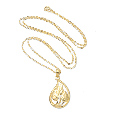 Gold-plated pendant necklace, 'Forest Spark' - 18k Gold-Plated Pendant Necklace with Leafy Motifs