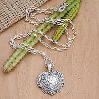 Sterling silver pendant necklace, 'Fluttering Love' - Romantic Sterling Silver Necklace with Heart Pendant