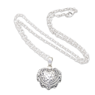 Sterling silver pendant necklace, 'Fluttering Love' - Romantic Sterling Silver Necklace with Heart Pendant