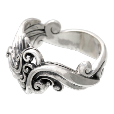 Sterling silver cocktail ring, 'Virtuous Flight' - Balinese Sterling Silver Cocktail Ring with Feather Motif