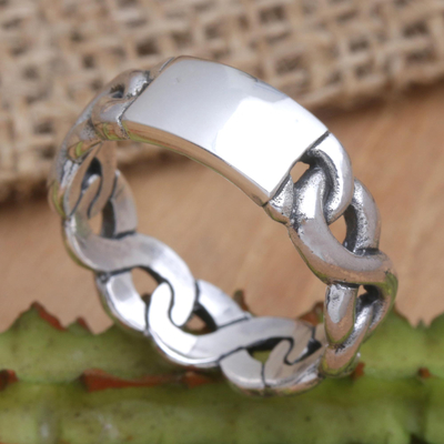 Sterling silver band ring, 'Dapper Braids' - Sterling Silver Band Ring with Braided Pattern