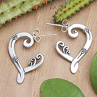 Sterling silver half-hoop earrings, 'Natural Melody' - Sterling Silver Windy Half-Hoop Earrings from Bali