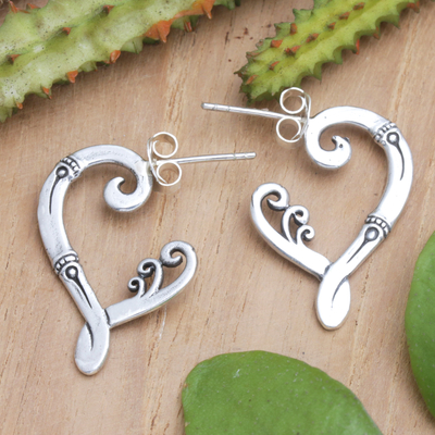 Sterling silver half-hoop earrings, 'Natural Melody' - Sterling Silver Windy Half-Hoop Earrings from Bali