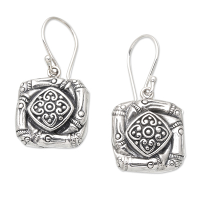 Sterling silver dangle earrings, 'Bamboo Beauty' - Sterling Silver Dangle Earrings with Traditional Motifs