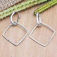 Sterling silver dangle earrings, 'Sharp Modernity' - Sterling Silver Geometric Dangle Earrings from Bali