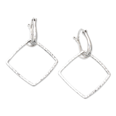 Sterling silver dangle earrings, 'Sharp Modernity' - Sterling Silver Geometric Dangle Earrings from Bali