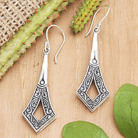 Sterling silver dangle earrings, 'Ancestor Contemplation' - Sterling Silver Dangle Earrings Handcrafted in Bali