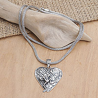 Sterling silver pendant necklace, 'Loving Frog' - Sterling Silver Pendant Necklace with Heart and Frog