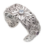 Gold-accented multi-gemstone cuff bracelet, 'Floral Blessing' - 18k Gold-Accented Multi-Gemstone Cuff Bracelet from Bali