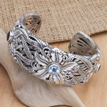 Gold-accented multi-gemstone cuff bracelet, 'Floral Blessing' - 18k Gold-Accented Multi-Gemstone Cuff Bracelet from Bali