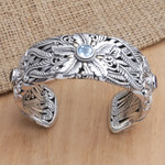 Gold-accented multi-gemstone cuff bracelet, 'Floral Blessing' - 18k Gold-Accented Multi-Gemstone Cuff Bracelet from Bali