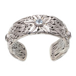 Gold-accented multi-gemstone cuff bracelet, 'Floral Blessing' - 18k Gold-Accented Multi-Gemstone Cuff Bracelet from Bali