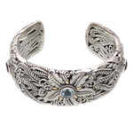 Gold-accented multi-gemstone cuff bracelet, 'Floral Blessing' - 18k Gold-Accented Multi-Gemstone Cuff Bracelet from Bali