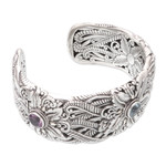 Gold-accented multi-gemstone cuff bracelet, 'Floral Blessing' - 18k Gold-Accented Multi-Gemstone Cuff Bracelet from Bali