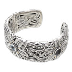 Gold-accented multi-gemstone cuff bracelet, 'Floral Blessing' - 18k Gold-Accented Multi-Gemstone Cuff Bracelet from Bali