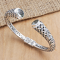 Prasiolite cuff bracelet, 'Luminous Heritage' - Sterling Silver Cuff Bracelet with Faceted Prasiolite Stones