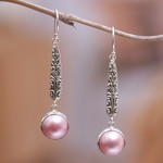 Cultured pearl dangle earrings, 'Innocence and Friendship' - Balinese Sterling Silver Dangle Earrings with Pink Pearls