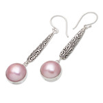 Cultured pearl dangle earrings, 'Innocence and Friendship' - Balinese Sterling Silver Dangle Earrings with Pink Pearls