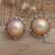 Cultured pearl button earrings, 'Golden Pearl Trophy' - Balinese Sterling Silver Button Earrings with Golden Pearls