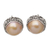 Cultured pearl button earrings, 'Golden Pearl Trophy' - Balinese Sterling Silver Button Earrings with Golden Pearls