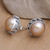 Cultured pearl button earrings, 'Golden Pearl Treasure' - Geometric Sterling Silver Button Earrings with Golden Pearls
