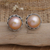 Cultured pearl button earrings, 'Golden Pearl Treasure' - Geometric Sterling Silver Button Earrings with Golden Pearls