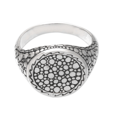 Sterling silver signet ring, 'Sea Signal' - Traditional Bubble-Themed Sterling Silver Signet Ring