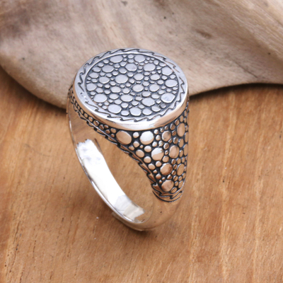 Sterling silver signet ring, 'Sea Signal' - Traditional Bubble-Themed Sterling Silver Signet Ring